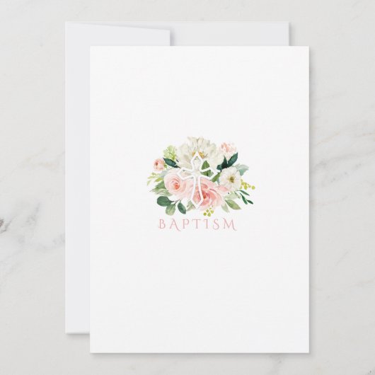 Grillige Witte Roze Bloem Witte Kruis Doop Kaart (Achterkant)