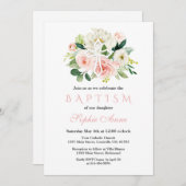 Grillige Witte Roze Bloem Witte Kruis Doop Kaart (Voorkant / Achterkant)