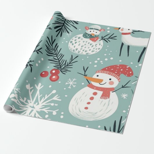 Grillige Witte sneeuwman Cadeaupapier (Uitgerold)