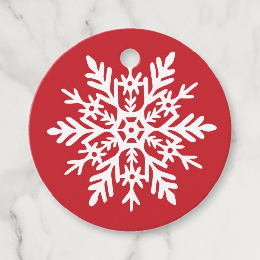 Grillige Witte Sneeuwvlok Rode Feestdagen Bedankjes Labels (Voorkant)