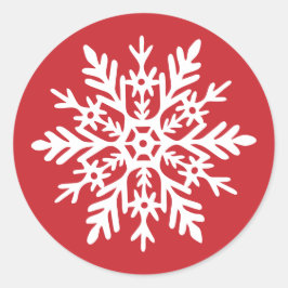 Grillige Witte Sneeuwvlok Rode Kerstmis Ronde Sticker