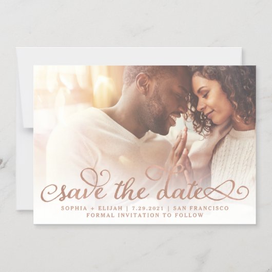 grillige woorden | Roos Gold Foto Bewaar de datum Magnetische Uitnodiging (Voorkant)