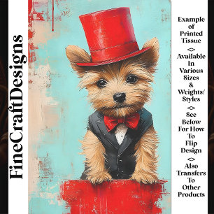Grillige Yorkie Hond, Rode Strik AT2 Decoupage Tissuepapier