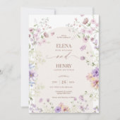 grillige zachte wilde bloemen huisje tuin bruiloft kaart (Voorkant)