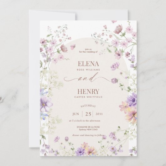 grillige zachte wilde bloemen huisje tuin bruiloft kaart (Voorkant)