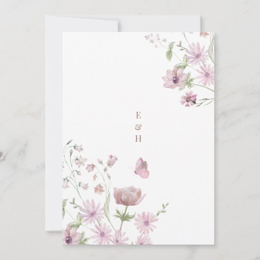 grillige zachte wilde bloemen huisje tuin bruiloft kaart (Achterkant)