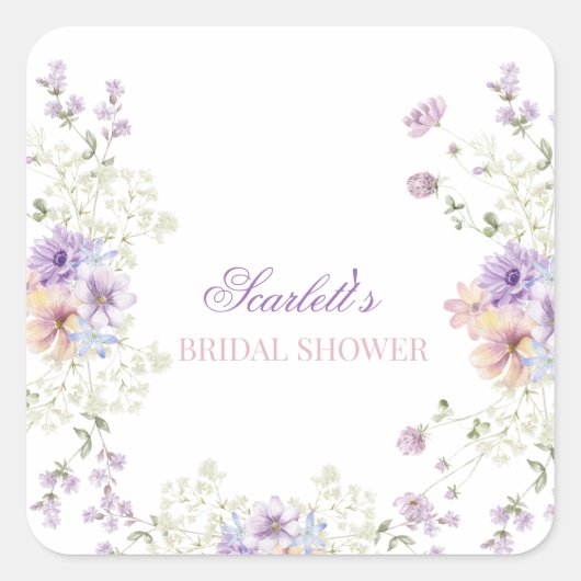 grillige zachte wilde bloemen huisje tuin bruiloft vierkante sticker (Voorkant)