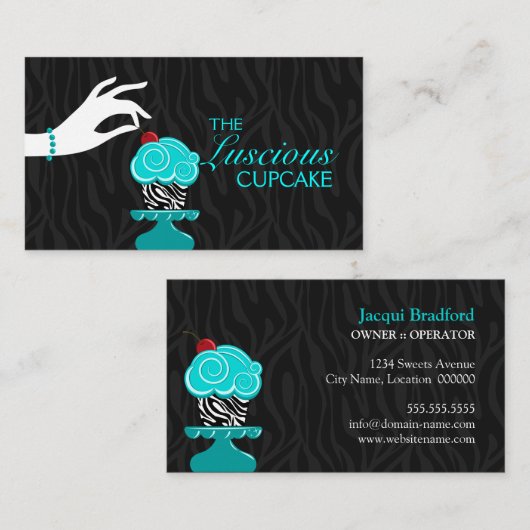 Grillige Zebra Cupcake Bakkerij Visitekaartje (Voorkant / Achterkant)