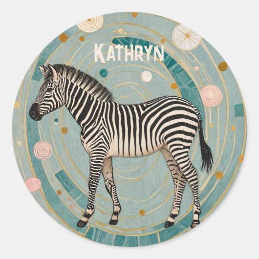 grillige Zebra gepersonaliseerd Ronde Sticker (Voorkant)