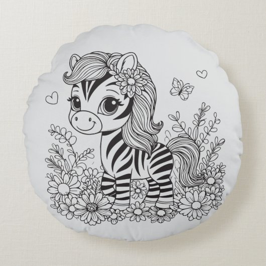 Grillige Zebra Rond Kussen (Voorkant)