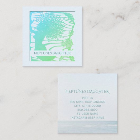 grillige zeemeermin en oceaangolven vierkante visitekaartje (Voorkant / Achterkant)