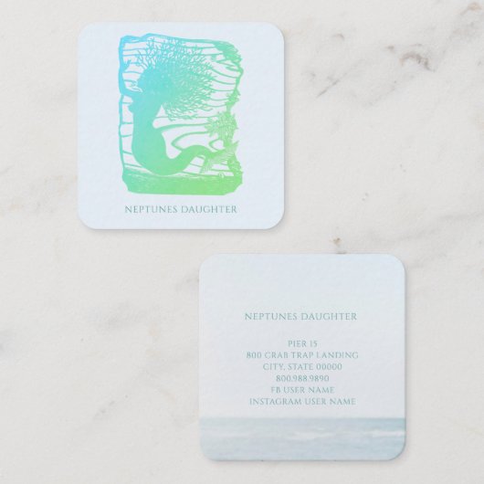 grillige zeemeermin en oceaangolven vierkante visitekaartje (Voorkant / Achterkant)