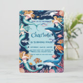 grillige zeemeermin regenboog zee verjaardagsfeest kaart (Staand voorkant)