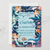 grillige zeemeermin regenboog zee verjaardagsfeest kaart (Voorkant)