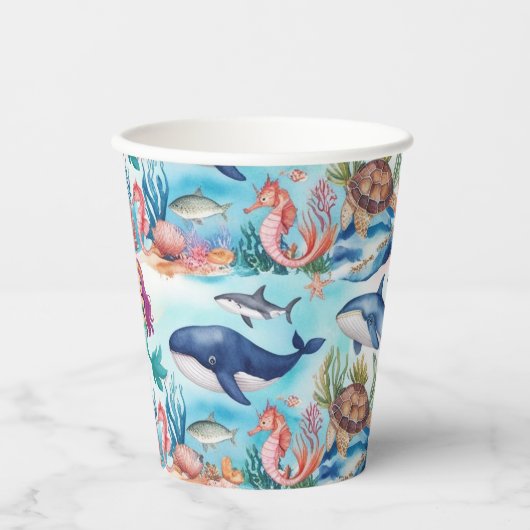 grillige zeemeermin regenboog zee verjaardagsfeest papieren bekers (Voorkant)