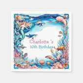 grillige zeemeermin regenboog zee verjaardagsfeest servet (Voorkant)