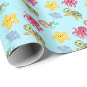 grillige zeemeermin regenboogschildpad haai verjaa cadeaupapier (Rol Hoek)