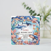 grillige zeemeermin regenboogschildpad haai verjaa kaart (Staand voorkant)