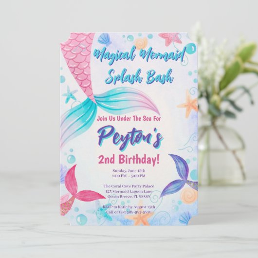 grillige zeemeermin staart verjaardagspastel kaart (Staand voorkant)