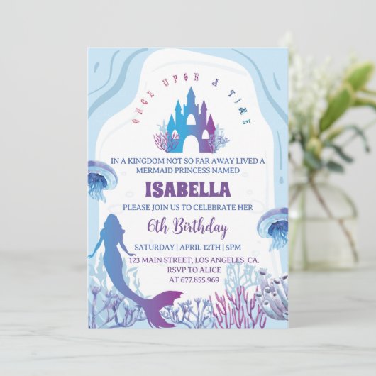 Grillige Zeemeermin Verjaardagsuitnodiging Kaart (Staand voorkant)