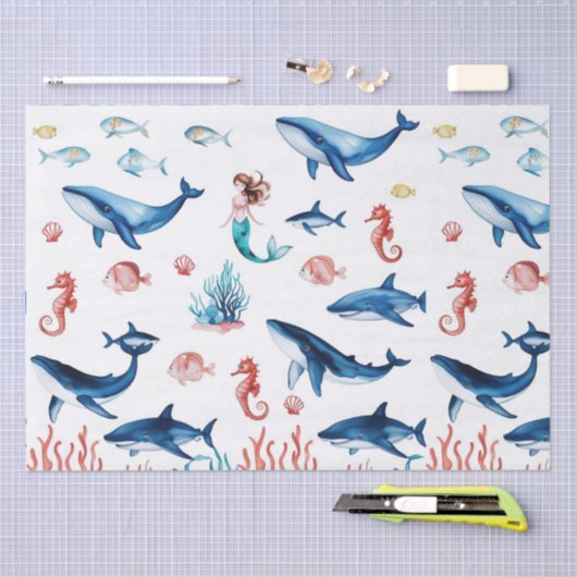grillige zeemeermin zee walvishaai verjaardag tissuepapier (Craft)