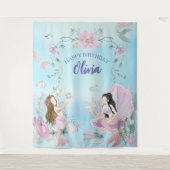 Grillige Zeemeerminnen Waterverf Verjaardagsfeestj Wandkleed (Voorkant)