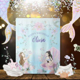 Grillige Zeemeerminnen Waterverf Verjaardagsfeestj Wandkleed