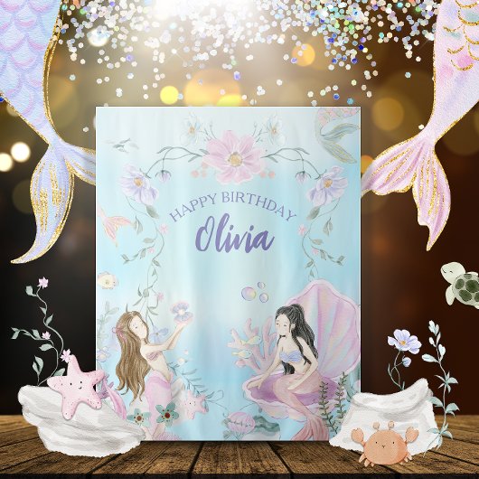 Grillige Zeemeerminnen Waterverf Verjaardagsfeestj Wandkleed