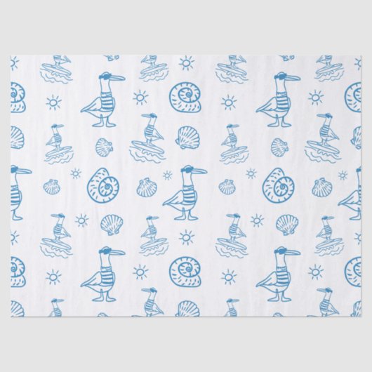 Grillige Zeemeeuw Zeevaart Doodle Patroon Tissuepapier (Voorkant)