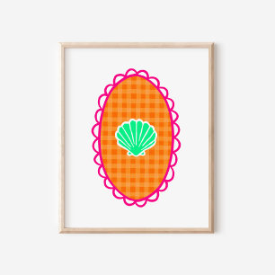 Grillige Zeeschelp Oranje Gingham & Zee Groen Poster