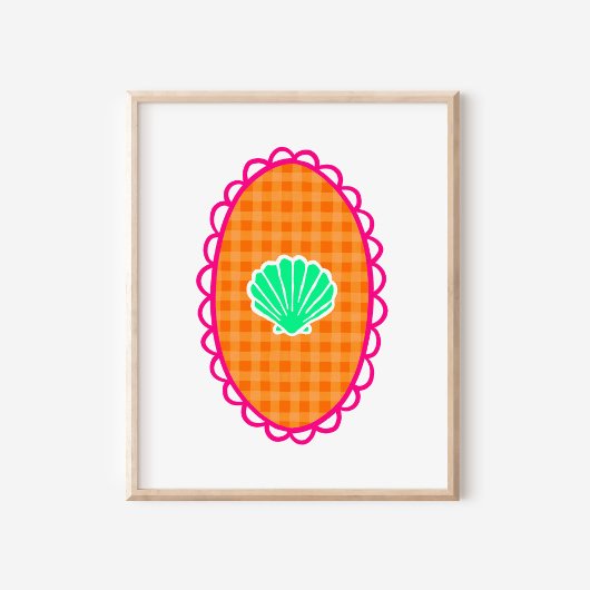 Grillige Zeeschelp Oranje Gingham & Zee Groen Poster