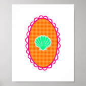 Grillige Zeeschelp Oranje Gingham & Zee Groen Poster (Voorkant)