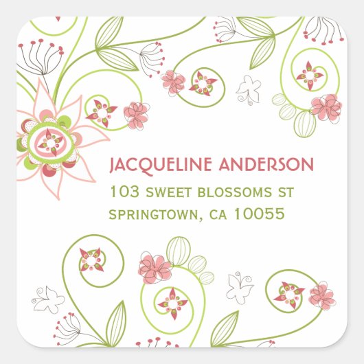 grillige zoete roze bloemblemen adres Sticker (Voorkant)