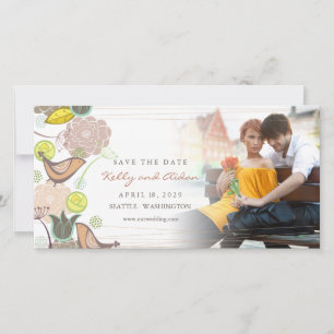 grillige zoete roze vogel chique bloementuin foto save the date