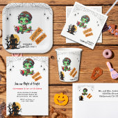 Grillige Zombie Piloot Vliegtuig Kinderen Hallowee Etiket