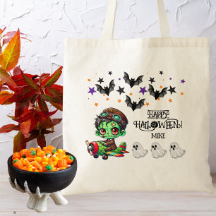 Grillige Zombie Piloot Vliegtuig Kinderen Hallowee Tote Bag