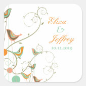 grillige zomer vogels wervelt chique tuin bruiloft vierkante sticker (Voorkant)