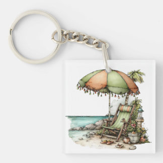 GRILLIGE ZOMERSE STRANDSTOEL PARAPLU EN HANDEDOEKE SLEUTELHANGER