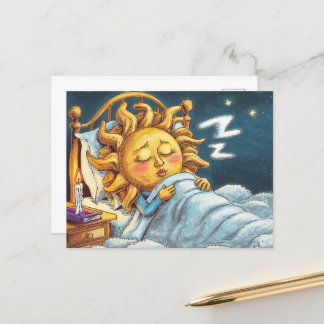 grillige zon in bed in slaap briefkaart