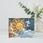 grillige zon in bed in slaap briefkaart (Staand voorkant)