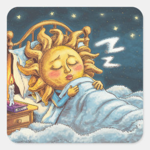 grillige zon in bed in slaap vierkante sticker
