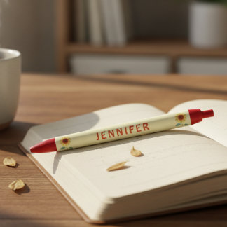 Grillige zonnebloemen met aangepaste naam zwarte inkt pen