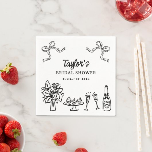 Grillige zwarte handgetekende bruiloftsshower papi servet (Insitu)