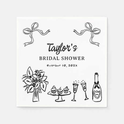 Grillige zwarte handgetekende bruiloftsshower papi servet (Voorkant)