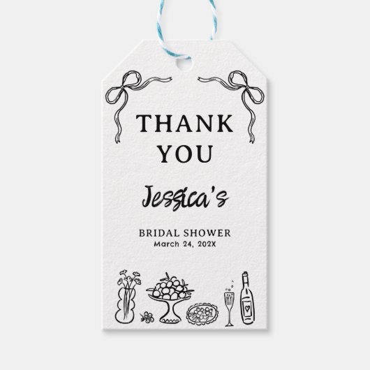 Grillige Zwarte Handgetekende Bruiloftsshowers  Cadeaulabel (Voorkant)