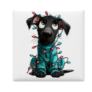 Grillige Zwarte Hond Kerstmagneet Magneet