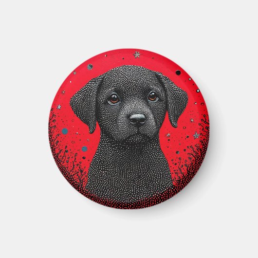 Grillige Zwarte Hond Magneet (Voorkant)