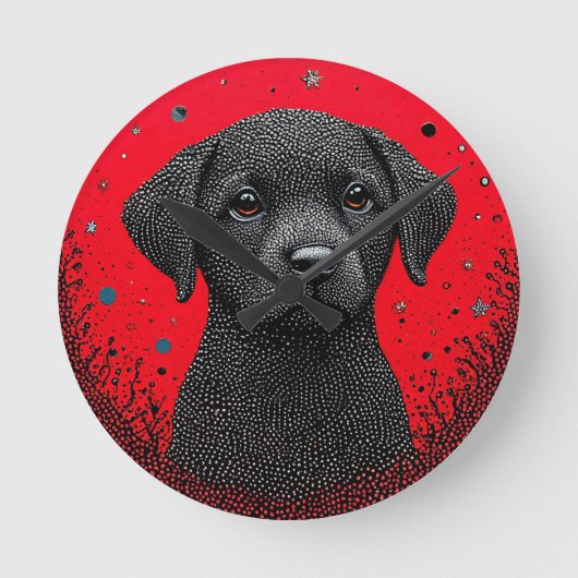 Grillige Zwarte Hond Ronde Klok (Voorkant)