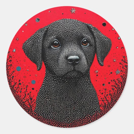 Grillige Zwarte Hond Ronde Sticker (Voorkant)