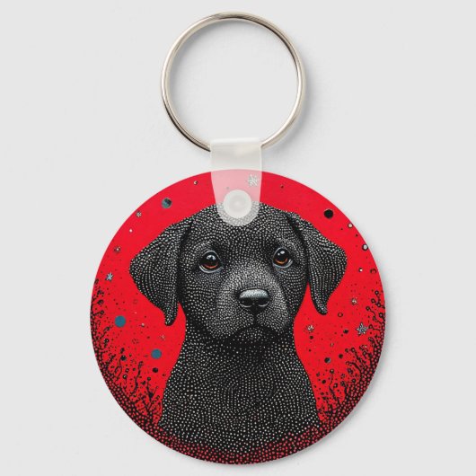 Grillige Zwarte Hond Sleutelhanger (Voorkant)